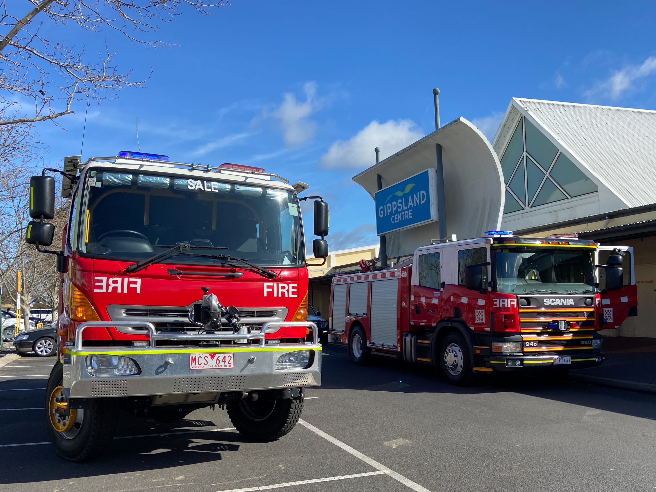 Fire trucks in front of Gippsland Centre