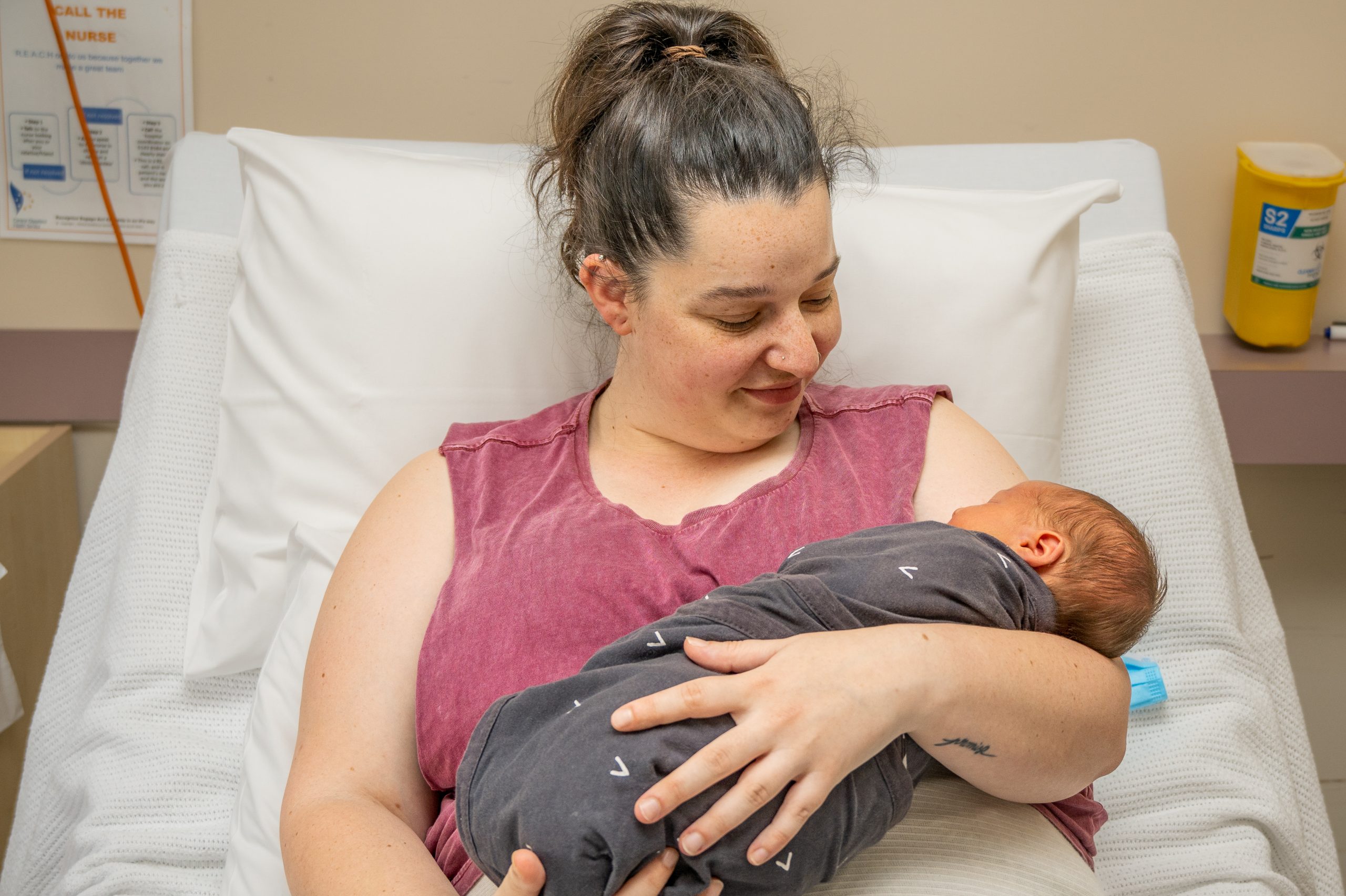 Courtney Fricke with her newborn son Alekzander Graeme Fricke - Sale Hospital's first baby of 2023.