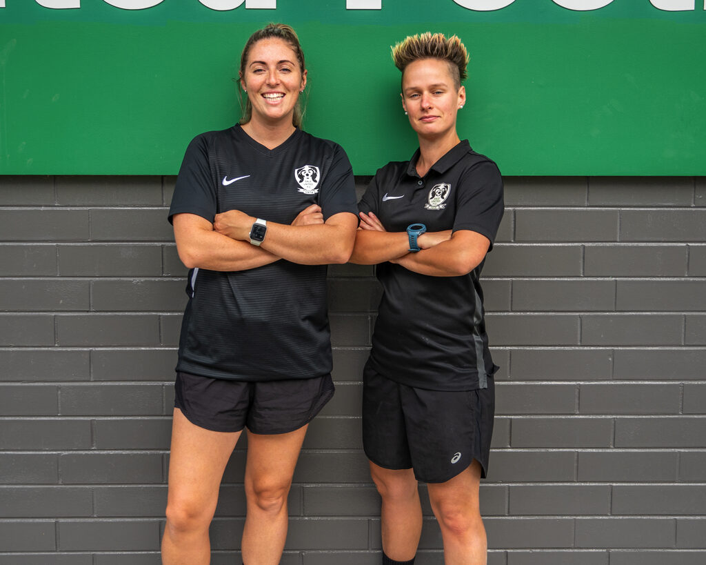 Sale United Football Club head coaches Madelaine Breakspear and Anouk Meereboer.